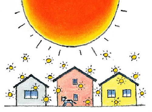 太陽エネルギーは建物に蓄熱される